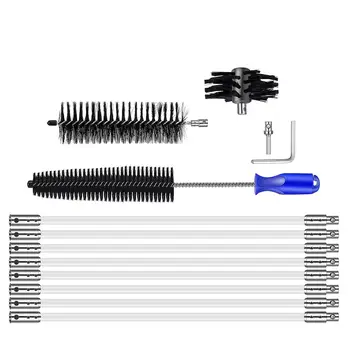 

Pipe Brush Combination Set 8 Poles + Brush Heads + Chuck Head Adapter + Small Wrench Crevice Gaps Chimney Sweeping Clean Brush