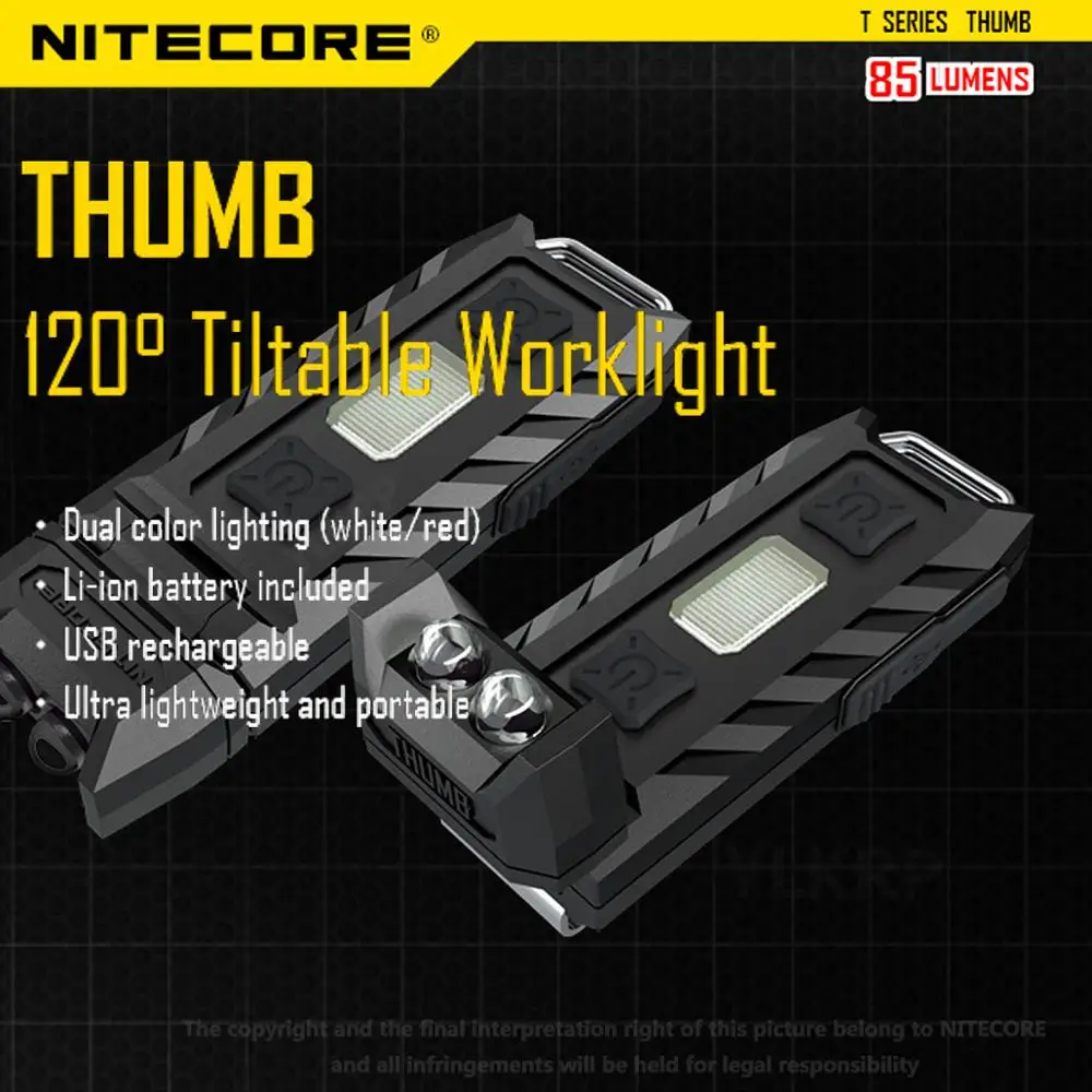 100% Оригинальный Компактный переносной светильник NITECORE THUMB с поворотом на 120
