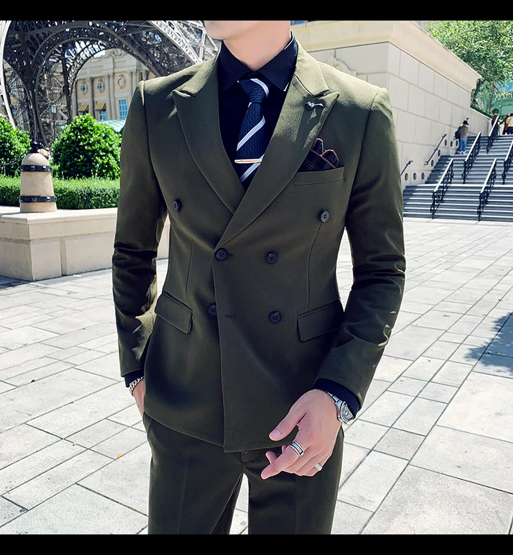 Plyesxale Slim Fit мужской двубортный пиджак свадебные блейзеры Серый Армейский зеленый синий черный белый мужской блейзер Повседневная Q563
