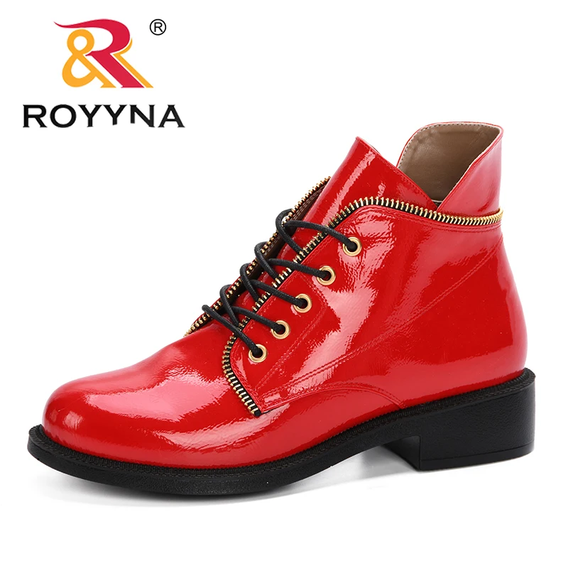 ROYYNA 2019 осень зима женские модные ботильоны белые черные красные оранжевые