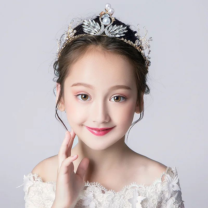 Girls Crown Headdress Princess Children's Crown Birthday Crystal Headband Girl Show Hair Accessories Flower Girl Headdress