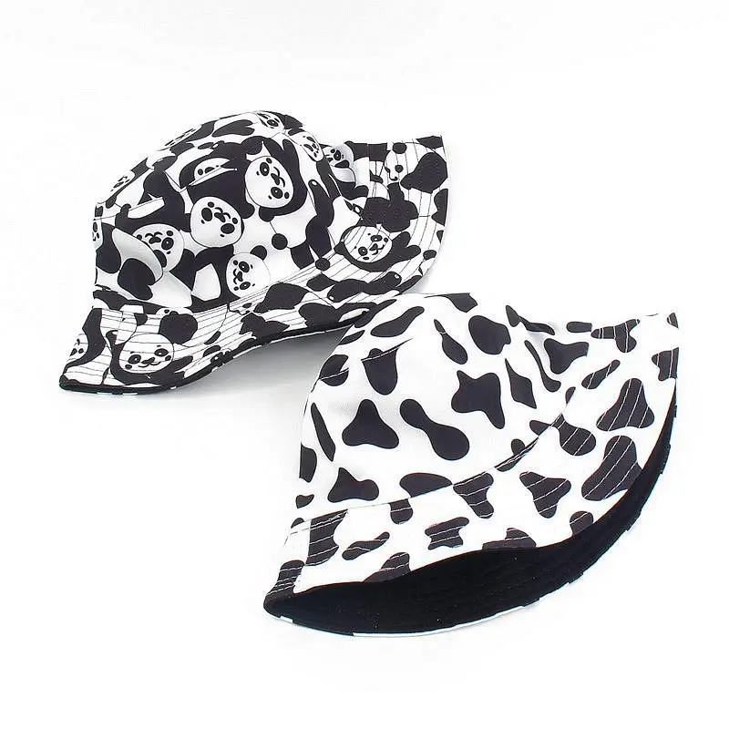New Fashion Cow Print Hat White Black Bucket Hat Reversible Fisherman Caps Summer Hats For Women Gorras