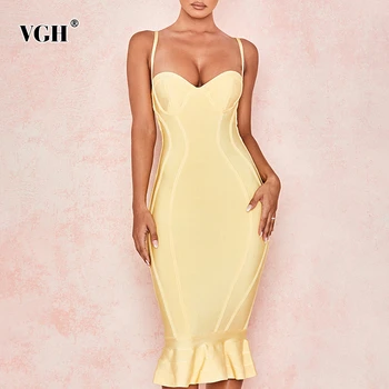 

VGH Summer Strap Dress Women Off Shoulder Backless Zipper High Waist Slim Hem Ruffles A Line Female Dresses Fashion New Clothing