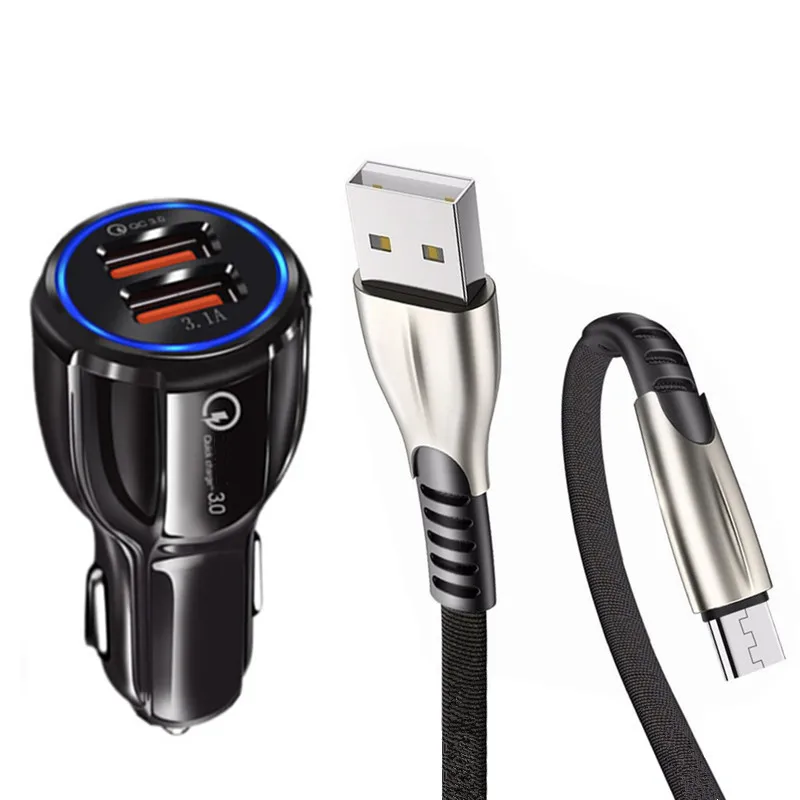 QC 3,0 быстрое автомобильное зарядное устройство Micro USB кабель для передачи данных для samsung galaxy S4 S5 S6 A10 J7 A6 A7 huawei Y5 Y7 LG W30 Meizu M5 M6T - Тип штекера: charger and cable