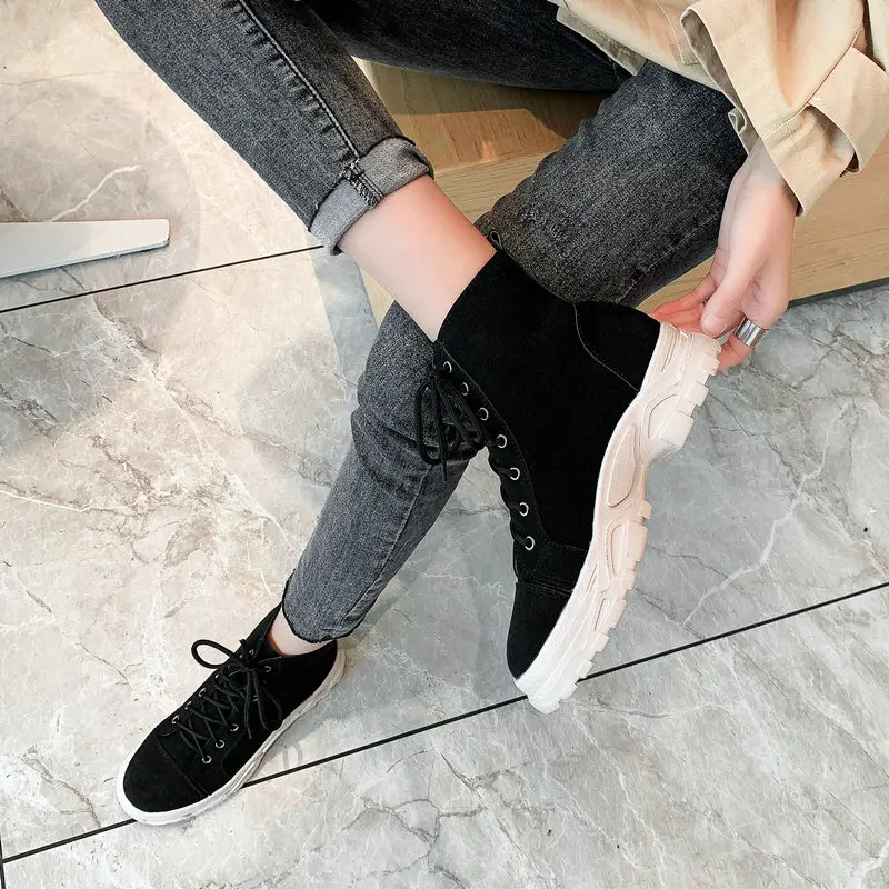 NEMAONE women flat platform ankle snow boots lace up Casual Shoes woman Winter warm Boots Female large size 34-43