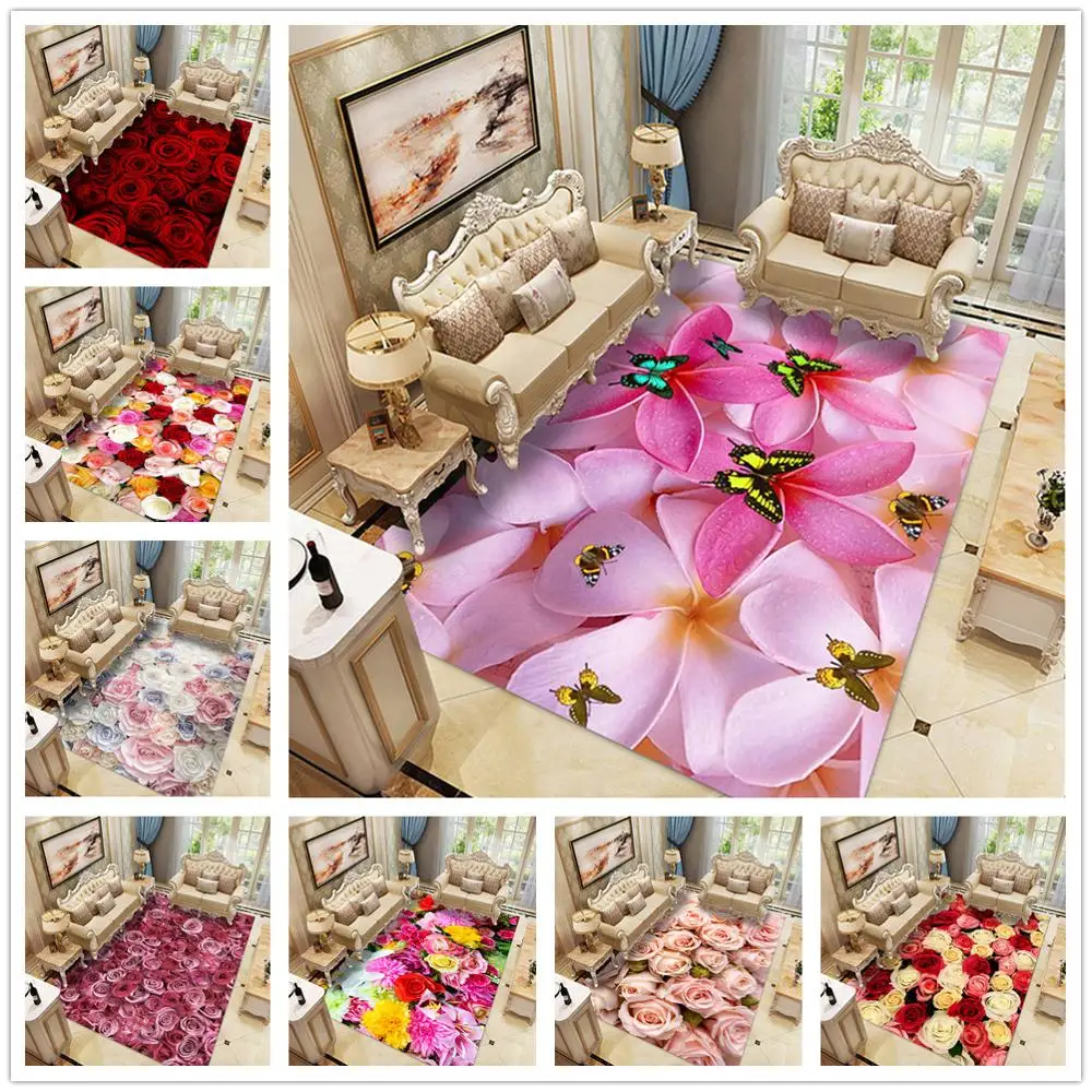 3D Rose Flowers series Printing Carpets Couples Bedroom Area Rugs Hallway Floor Mats Romantic Valentine's Day Home Decor Carpet
