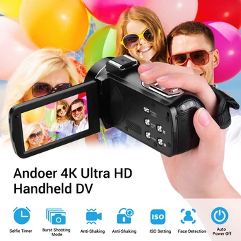 

Andoer 4K Ultra HD Handheld DV Professional Digital Video Camera CMOS Sensor Camcorder with 0.45X Wide Angle Lens Photography