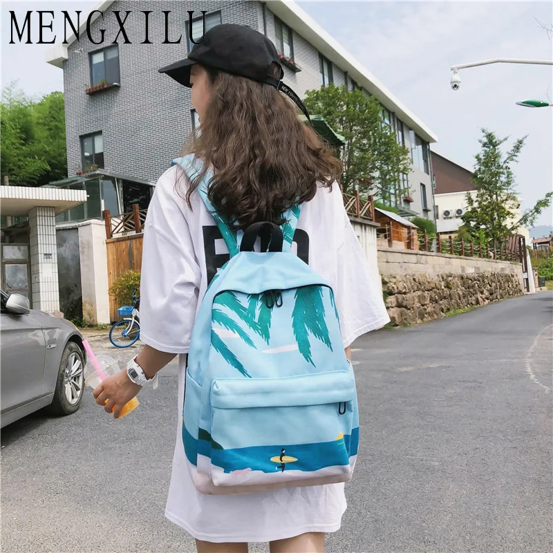 

MENGXILU 2019 Preppy Style School Backpack Japan and Korean Graffiti Nylon Bag Pack Teenager Girls Shoulder Bag mochila mujer