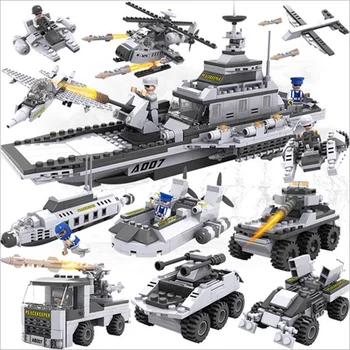

732 Pcs 8 In 1 Aircraft Carrie Bricks 25 Models Military Ship DIY Model Building Blocks Kits Boys Gifts Kids Fun