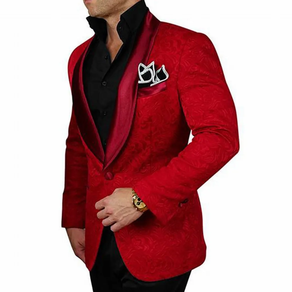 Formal Groom Tuxedos Men Suits Jacquard For Wedding Blazers Shawl Lapel Two Pieces Groomsmen Suits Costume Homme(Jacket+pant)