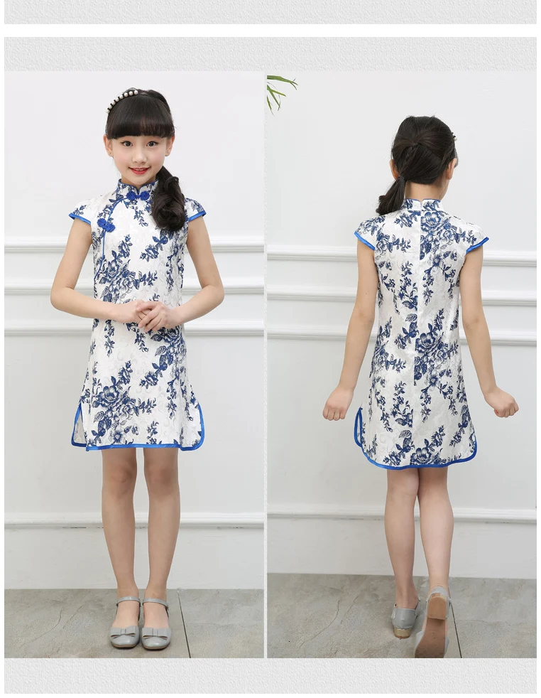 Элегантное платье Ципао для девочек, Vestidos Cheongsam, детская одежда, винтажная детская одежда с цветочным принтом, летние платья для маленьких