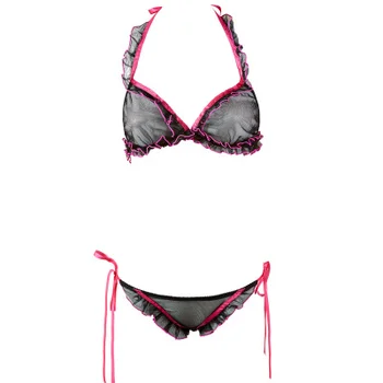 

Sexy underwear ultra-thin unsteel triangle soft cup hanging neck strap underwear set female perspective