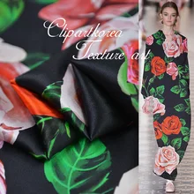 19 Осенняя Новинка 138 см ширина 17Momme 95% шелк 5% спандекс Роза Печатный Шармез ткань для женского платья Diy шитье Распродажа