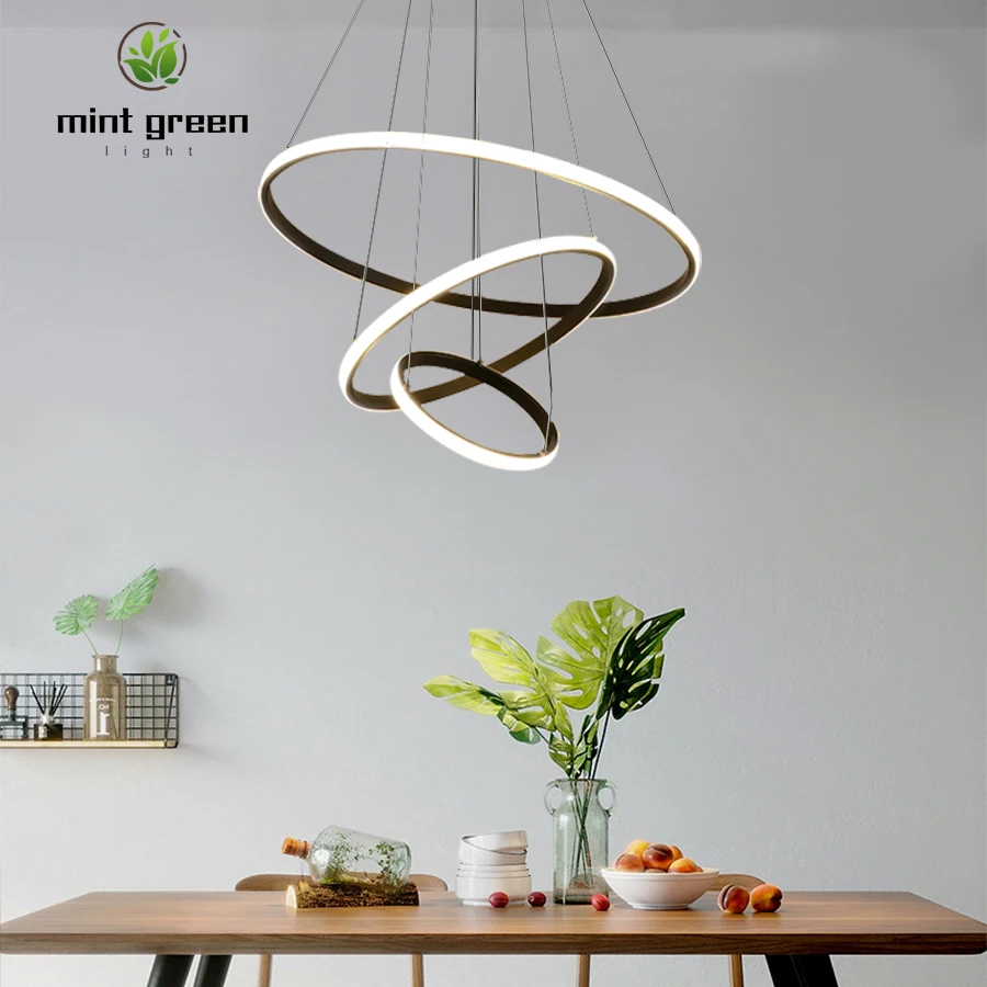 

New design Dimming LED Ceiling Light Fixtures White/Black/Golden Rings hanging Lamp Luminarias For Living room Fixture
