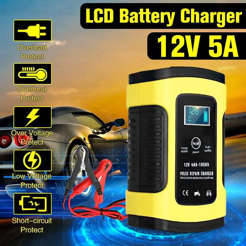 

For Truck Car Motorcycle 110-220V 12V 6A Pulse-Repair Battery Charger Smart Charging Lead Acid Batteries