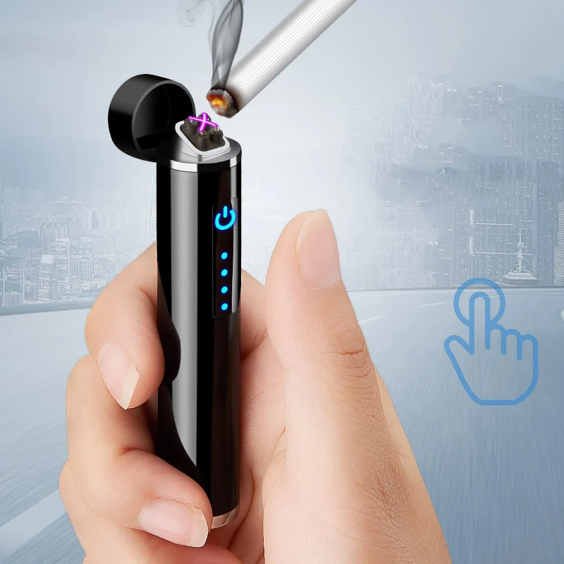 

Touch Induction Ignition Cigarette Cigar Lighter USB Charge Windproof Duable Arc Pulse Lighter Portable Cylindrical LED Lighter