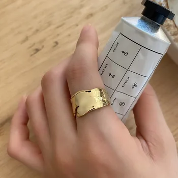 

18k gold plated Authentic 925 sterling silver Glossy dysmorphism Band Long Ring adjust Fine Jewelry TLJ1207