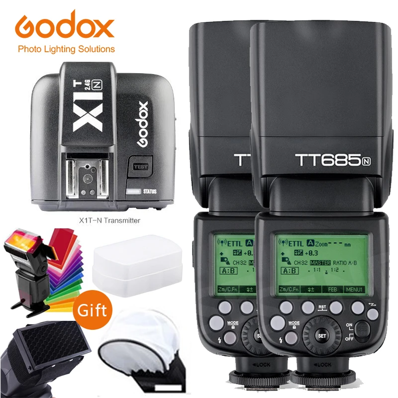 Godox TT685 TT685N 2,4G беспроводной i-ttl Высокоскоростная синхронизация 1/8000s GN60 Вспышка Скорость lite X1T-N передатчик триггер для камеры Nikon - Цвет: 2xTT685N a X1TN