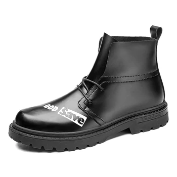 

God Save Men Leather Boots 2020 Fashion High-top Quality Shoes Autumn Winter Ankle Boots Handmade Retro Men Boots Black Size 39