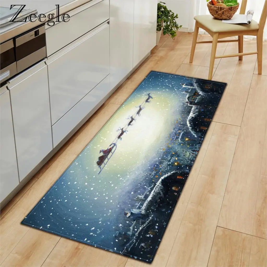 Zeegle Christmas Carpet Kitchen Rug Anti-slip Bathroom Doormat Hallway Carpet Absorbent Bath Shower Mat Soft Bedside Carpet Mat