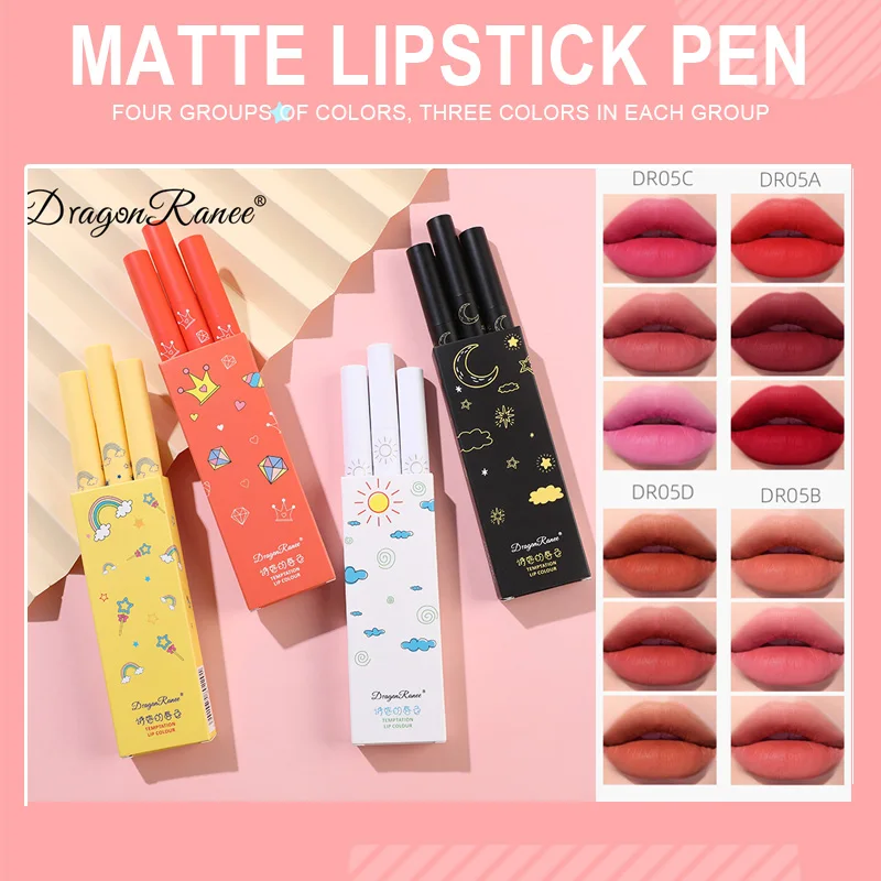 3pcs/set Lipstick Set Matte Silky Velvet Moisturizing Waterproof Rich