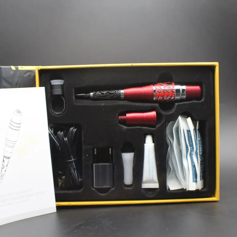 1 компл. Красный дракон Compete Tattoo Kit роторный Перманентный макияж бровей губ татуировки машина комплект с питанием иглы наконечник