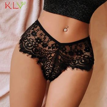 

Sexy Panties Women Embroidery Lace Transparent Brief High Waist Hollow Out Crotch Ladies Underwear Panties Hot Erotic Panty 19Dc