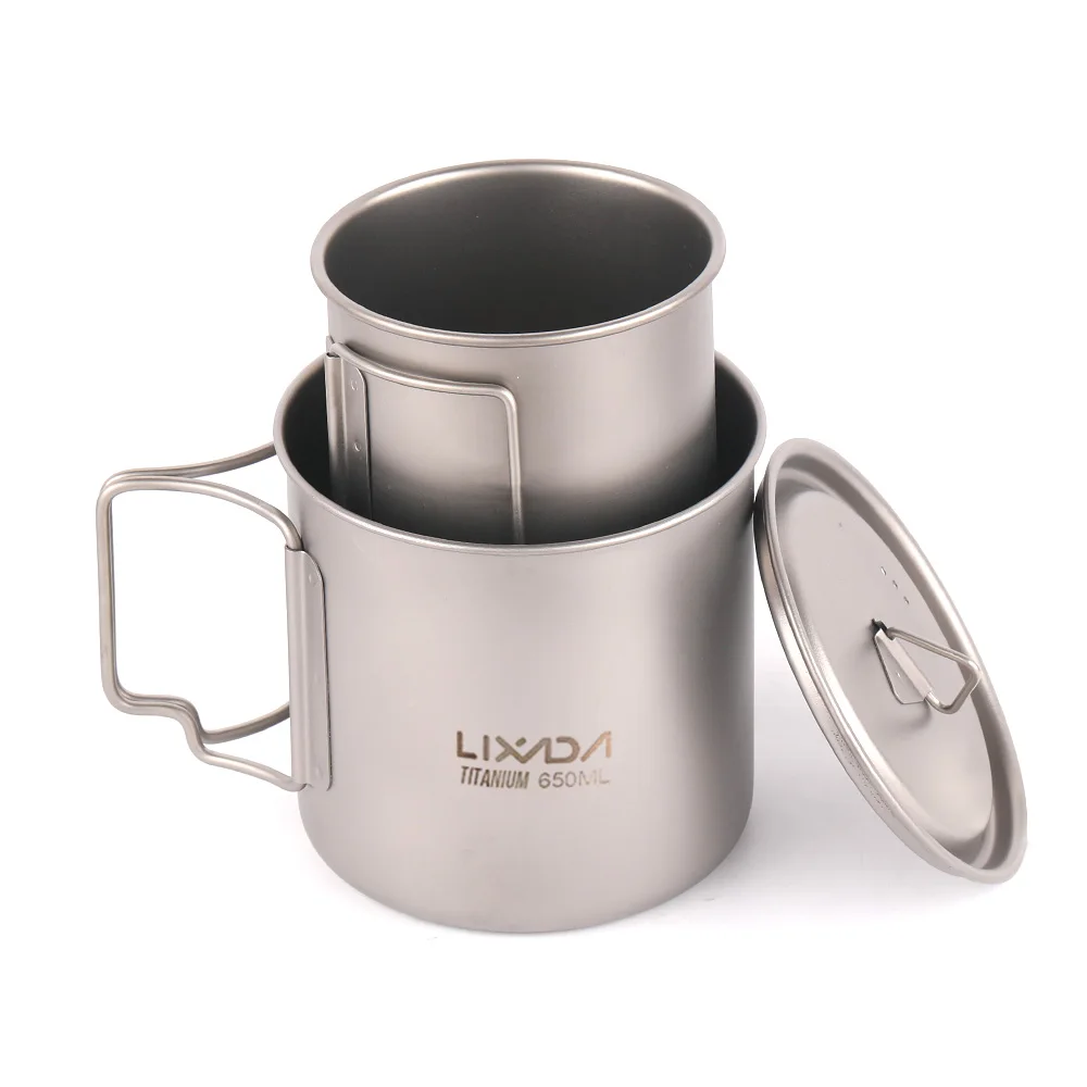 

Lixada Ultralight Titanium Cup Outdoor Portable Camping Picnic Water Cup Mug with Foldable Handle 300ml / 350ml / 550ml / 650ml