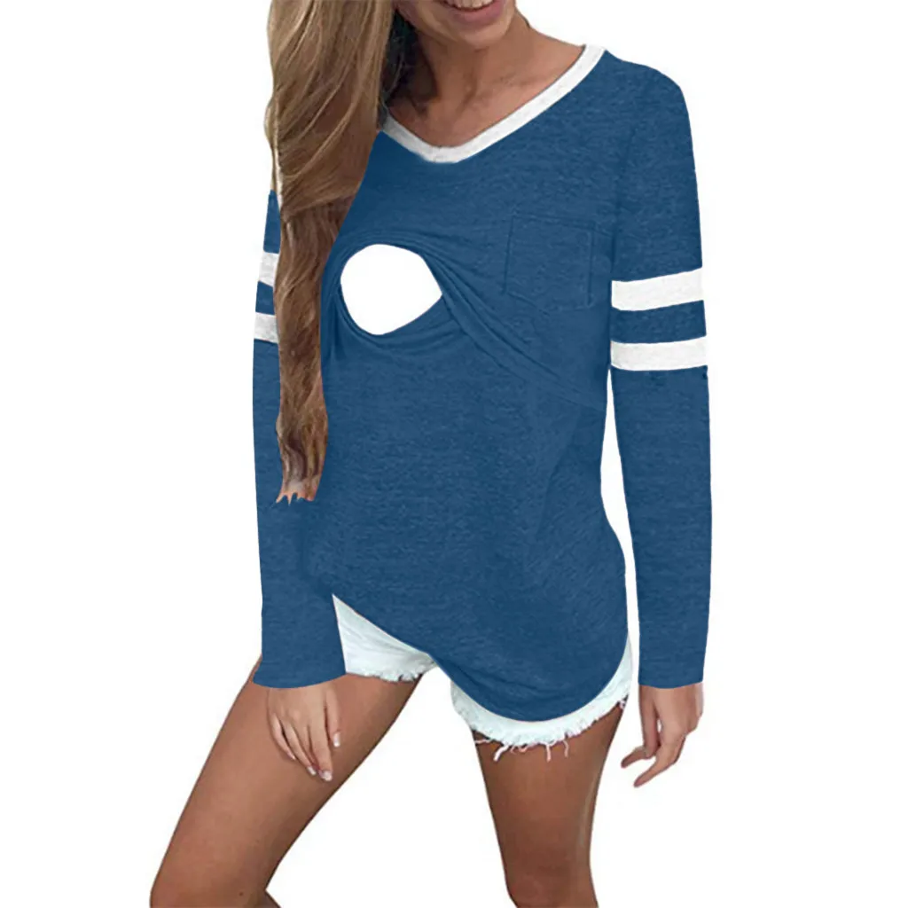 

Maternity Women Pregnant Stripe Long Sleeves Solid Nursing Sweatershirt Tops T-shirt Maternity Nursing Breastfeeding Top Shirt