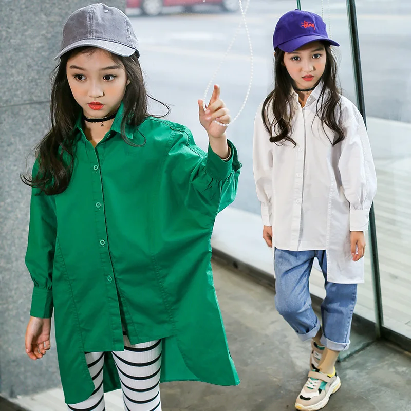 

Girls Blouses Long Sleeve Spring Cotton Kids Blouse for Girls 2020 Irregular Solid Loose Tops School White Blouse Girl 6 10 14Y