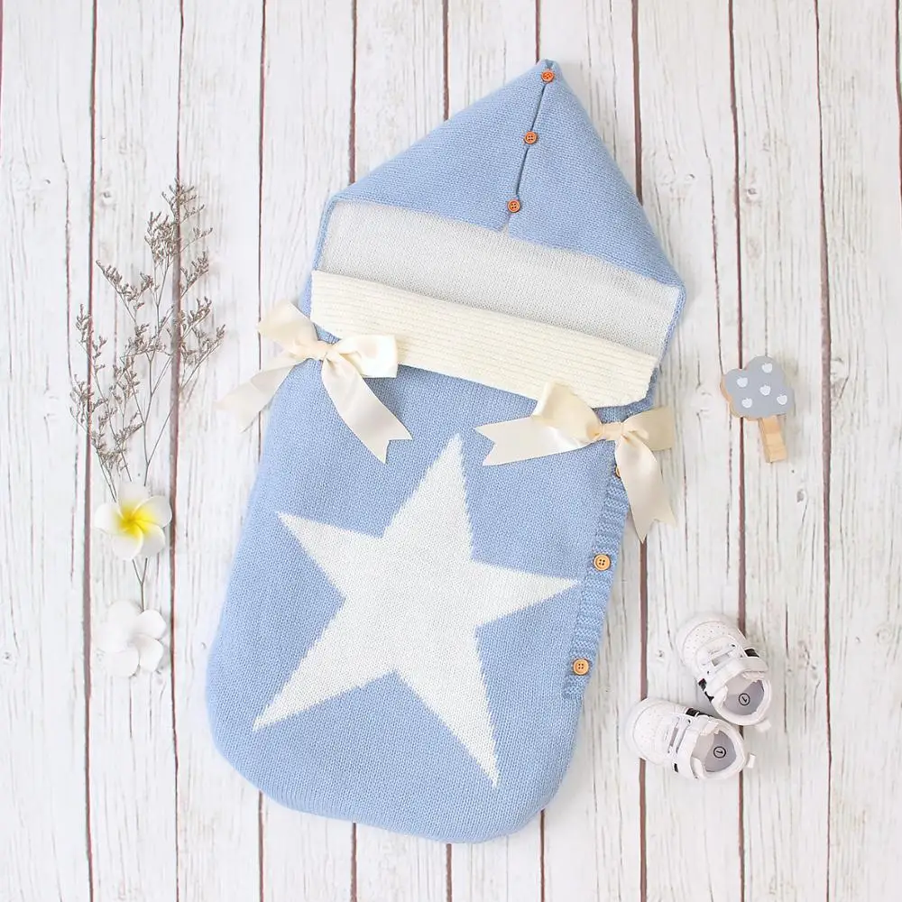 Baby Sleeping Bags Newborn Five Star Knitted Infant Swaddle Wrap Envelopes Autumn Winter Toddler Unisex Footmuff for Stroller