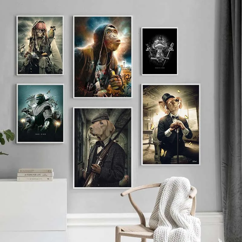 

Canvas Painting Warlord Smoking Bulldog Canvas Painting Art Interesting Animals Print for Boys Bedroom Home Decor Wall Picture