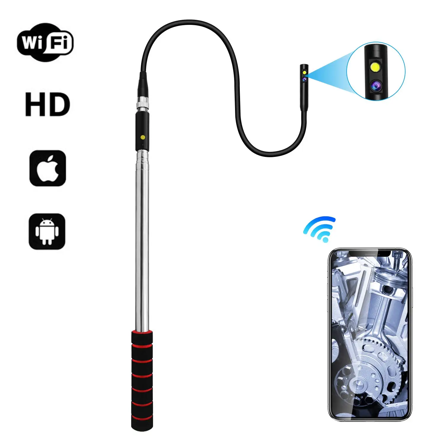 

Telescopic Wireless Endoscope with Side Cam 2MP HD WiFi Digital Borescope Inspection Camera with Light Snake Cam IP67 Waterproof