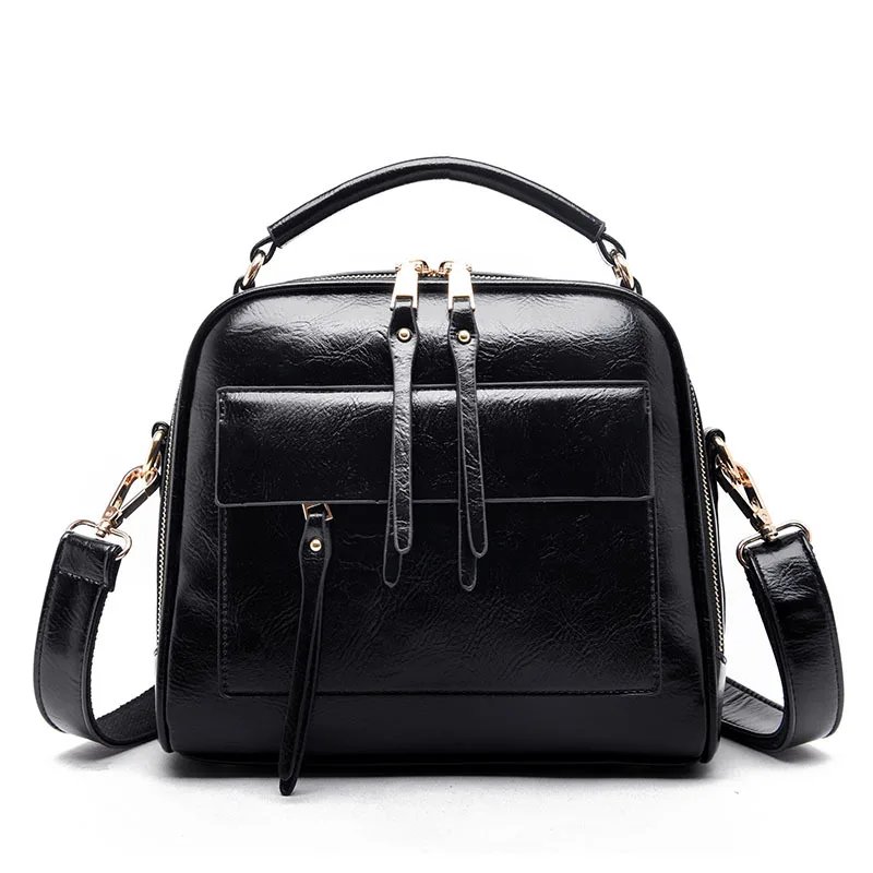 Мягкие кожаные сумки женские известные дизайнерские брендовые сумки высокой емкости роскошные женские кожаные сумки женские винтажные сумки на плечо - Цвет: Black