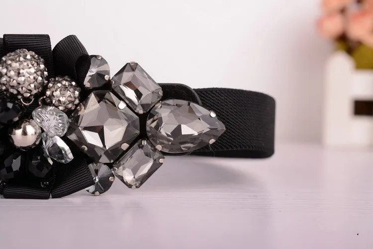Сексуальное украшение из горного хрусталя дикие корейские эластичные ремни пояс для женщин модный черный пояс Серый Белый Золотой горный хрусталь