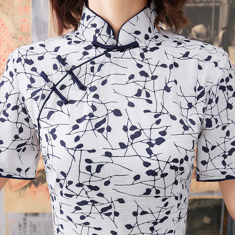 Сексуальное шифоновое длинное традиционное китайское платье Cheongsam, женское тонкое вечернее платье с коротким рукавом Qipao, летнее платье на пуговицах, Vestido M-3XL