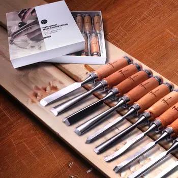

Professional 12Pcs/Set 8Inch Wood Carving Hand Chisel Tool Carpenter Engraving Woodworking Carving Chisel DIY Hand Tools