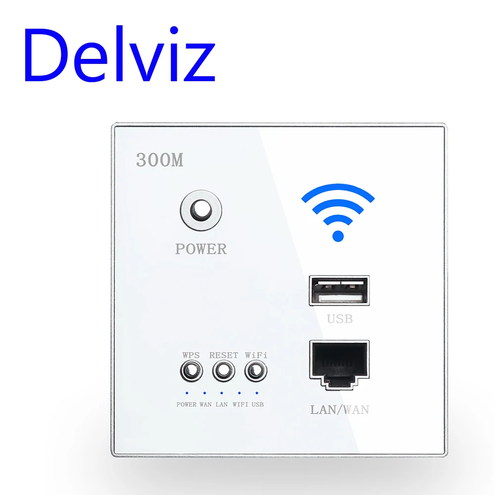 Delviz Wireless WiFi Socket Rj45, AP Relay Smart usb socket, Crystal glass panel, 220V Power, 300Mbps Embedded Wall WIFI Router afbeelding