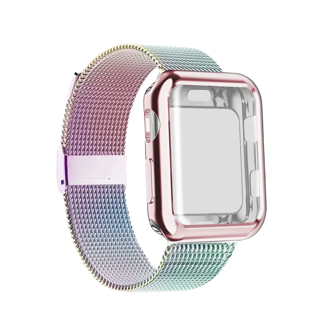 Ремешок для часов, Миланская петля, ремешок с чехол для Apple Watch Series 5/4/3/2 38 мм 42 мм Нержавеющая сталь ремешок на запястье браслет для наручных часов iwatch - Цвет ремешка: colorful