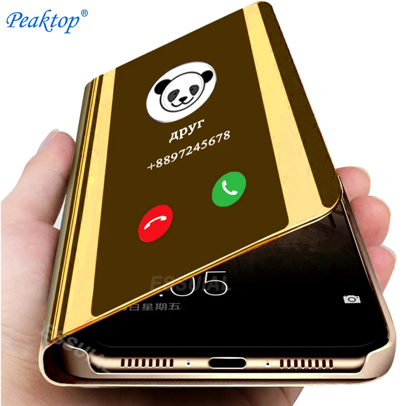 Kılıfı için huawei y9 2019 y5 y6 başbakan 2018 y7 pro ayna Flip Case üzerinde huavei huawei huawei y 5 6 7 9 kapak standı lüks kitap coque