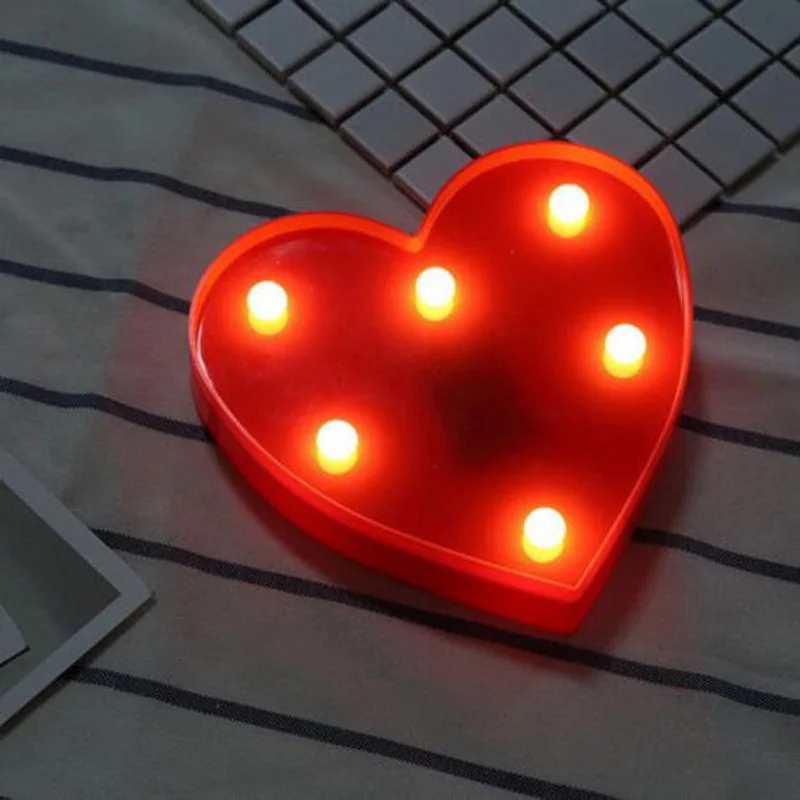 Heart Рождественский декоративный светодиодный ночник с цифрами 0-9, 26 буквами алфавита, знак Marquee, алфавит, лампа для дня рождения, светодиодный светильник с подсветкой - Цвет: Heart