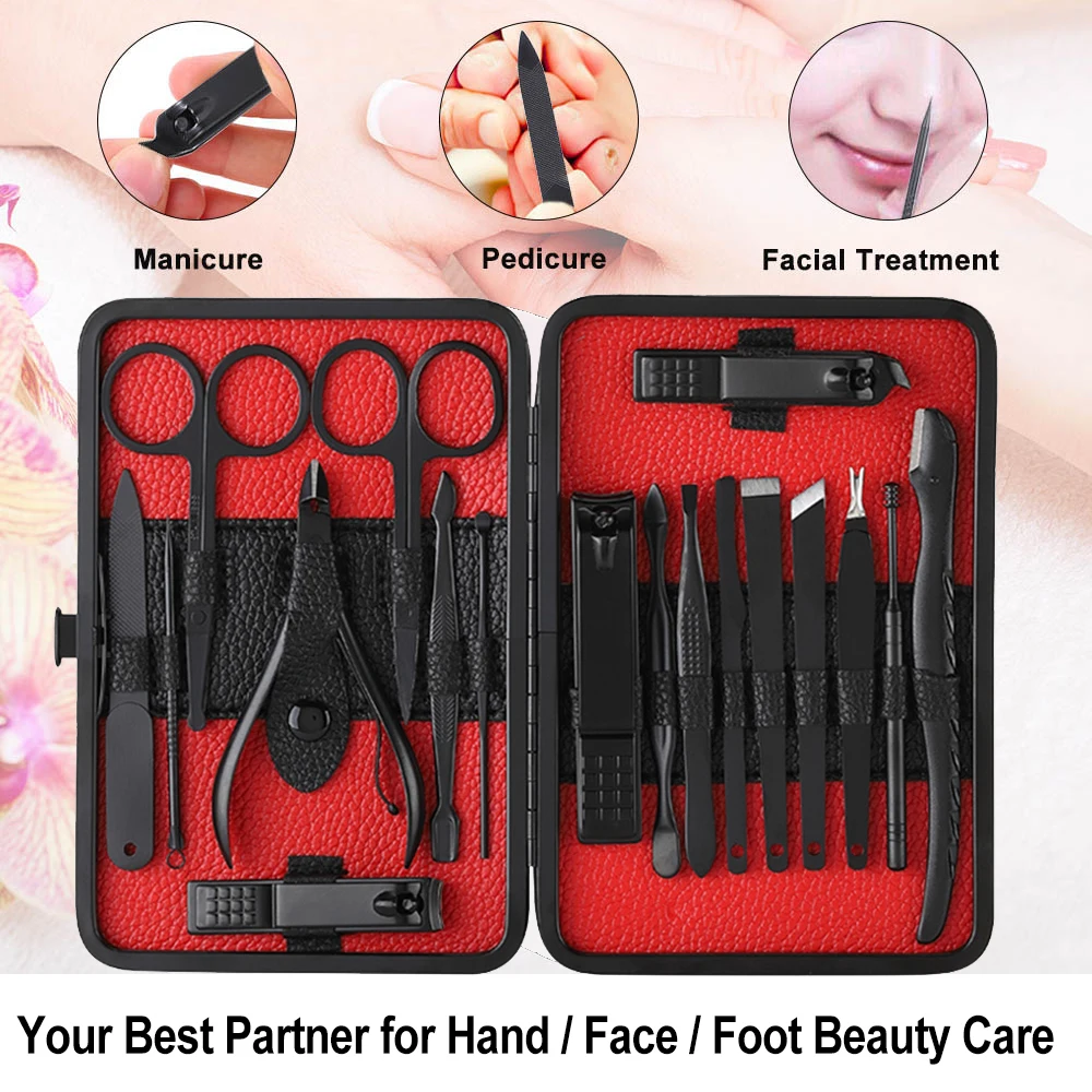 

7/18pcs Manicure Set Nail Kit Nail Art Tools All For Manicure Sets Pedicure Care With Pusher Ingrown Nail File Polish Tweezer