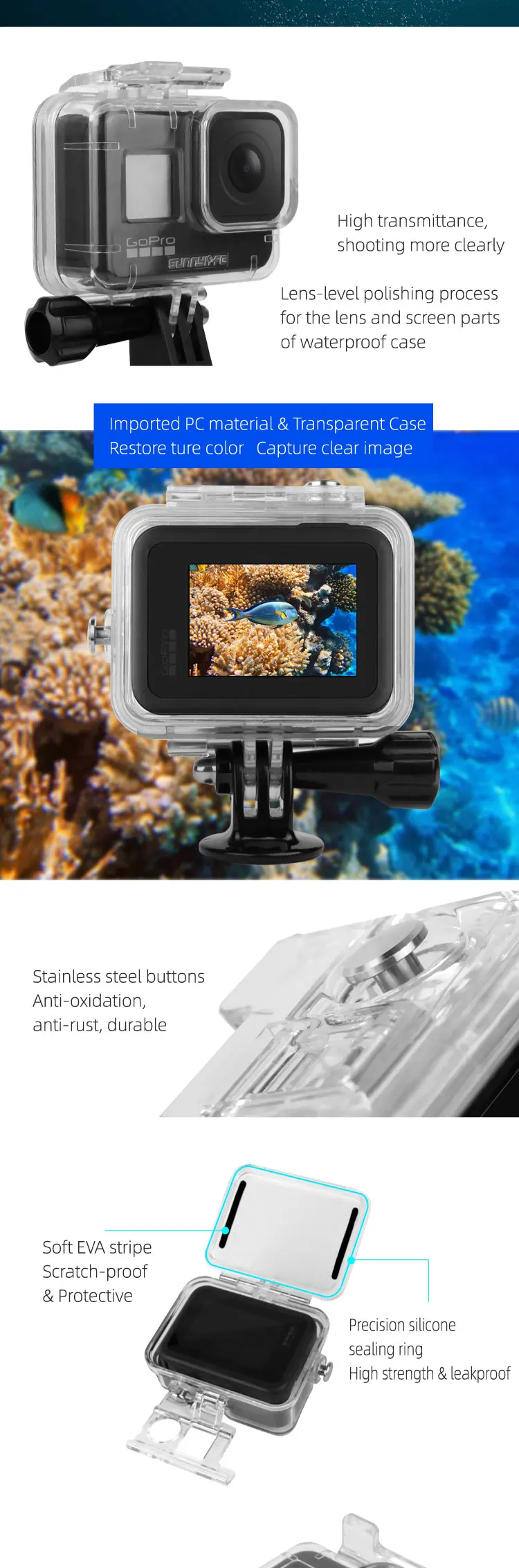 60 м водонепроницаемый чехол для Gopro Hero 8 Экшн-камера Черный Защитный чехол для дайвинга для GoPro 8 красный фильтр аксессуары