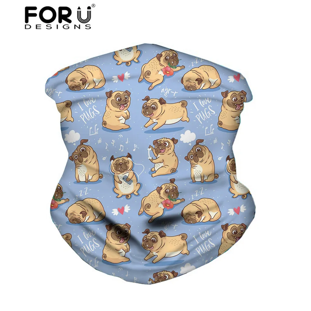 

FORUDESIGNS Cute Pug Dog Pattern Unisex Hijab Scarf Luxury Women Bandana Breathable Wind Dust Protection Neckerchief Female 2020