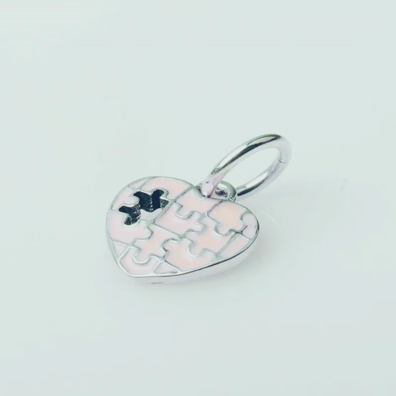 Fine jewelry Floating heart Enamel charms 925 Sterling Silver jewelry dangle heart Charm fit brand bead charm bracelet Diy DA146