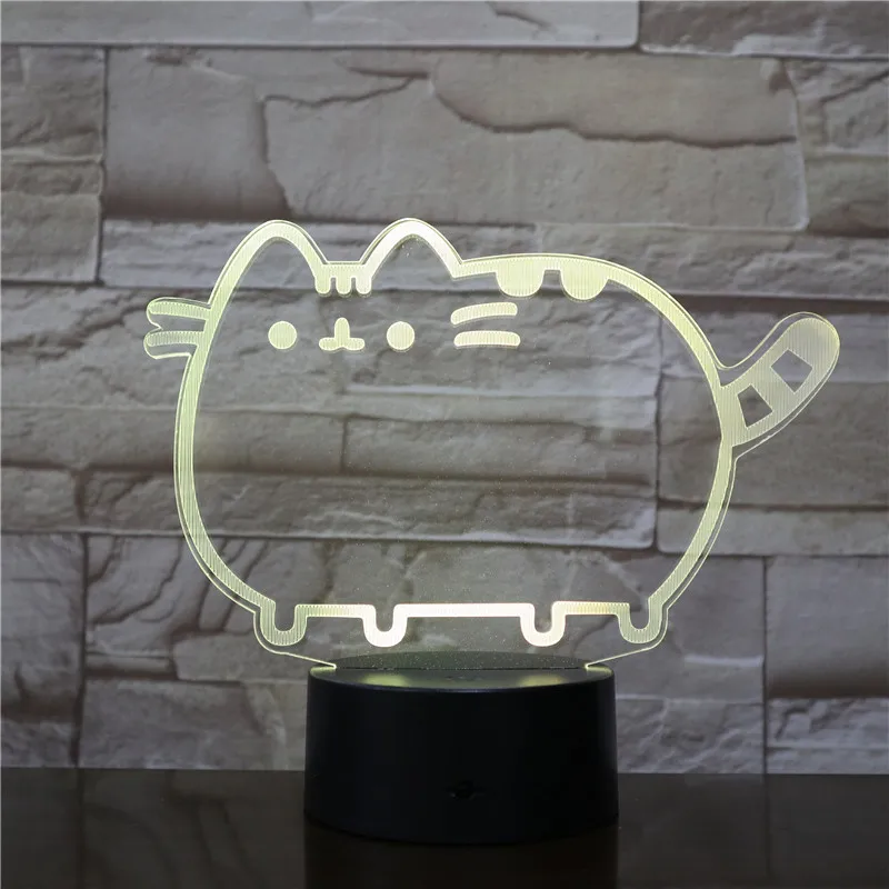 Fat Cat 3D ночник животное сменный настроение лампа светодиодный 7 цветов USB Иллюзия Настольная лампа для дома декоративная как подарок игрушка для малыша 2849