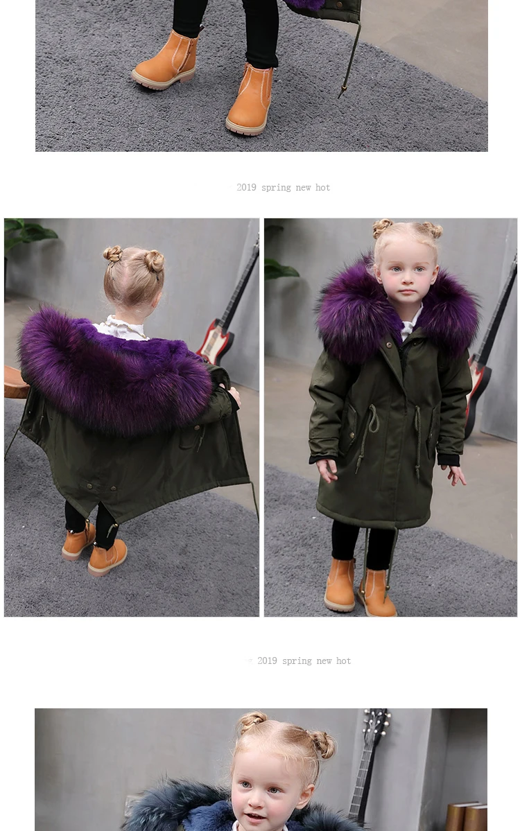 Детское пальто с мехом Одежда для девочек, свитер для маленьких мальчиков, большой, с воротником из натурального меха енота, для того, чтобы преодолеть зимние с мехом кролика вся кожаная куртка
