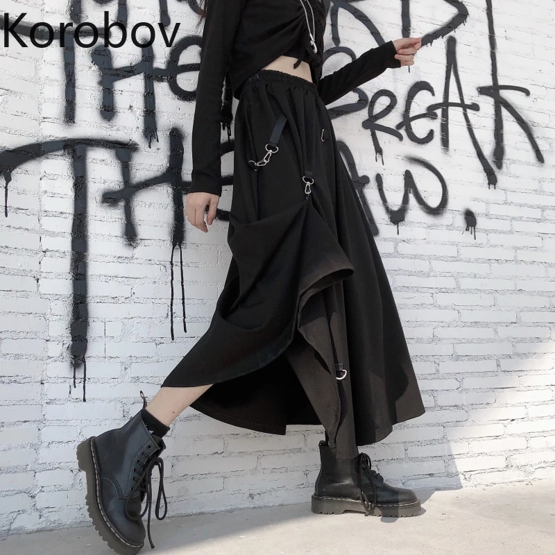 Korobov японский весна лето новые женские юбки Harajuku уличная черная расшитая блестками Saia винтажная черная высокая уличная Faldas 79455