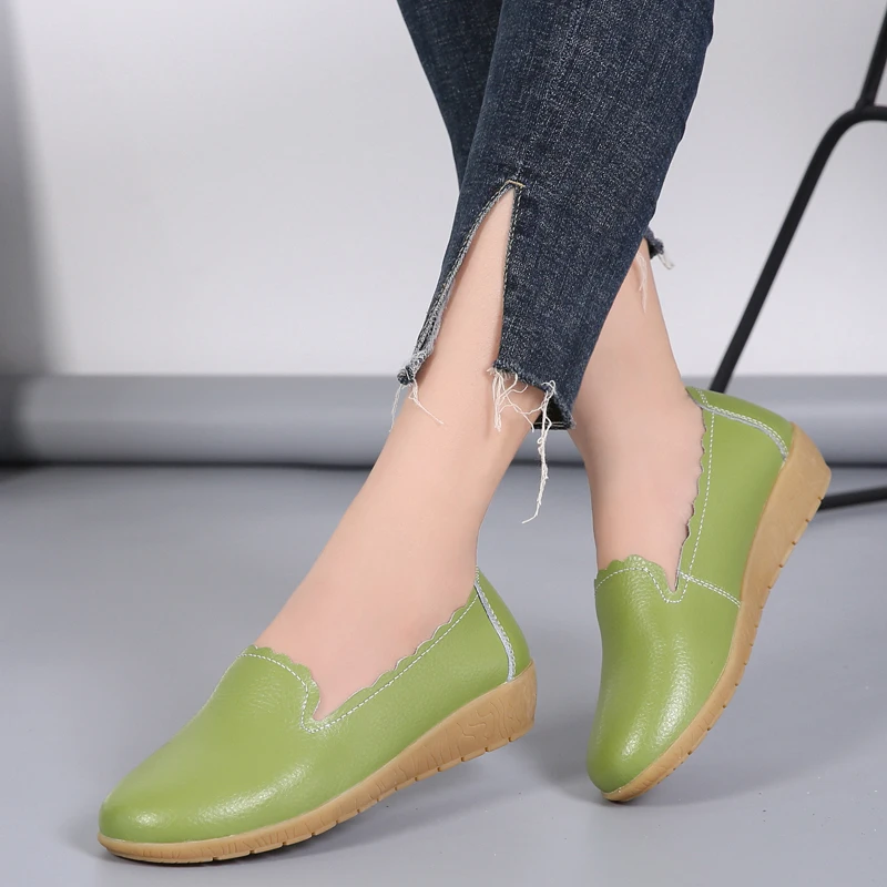 Women Casual Boat Shoes Ladies Slip On Ballet Flats Comfy Soft Leather Loafers Zapatos Mujer Walking Footwear 2021 Spring New