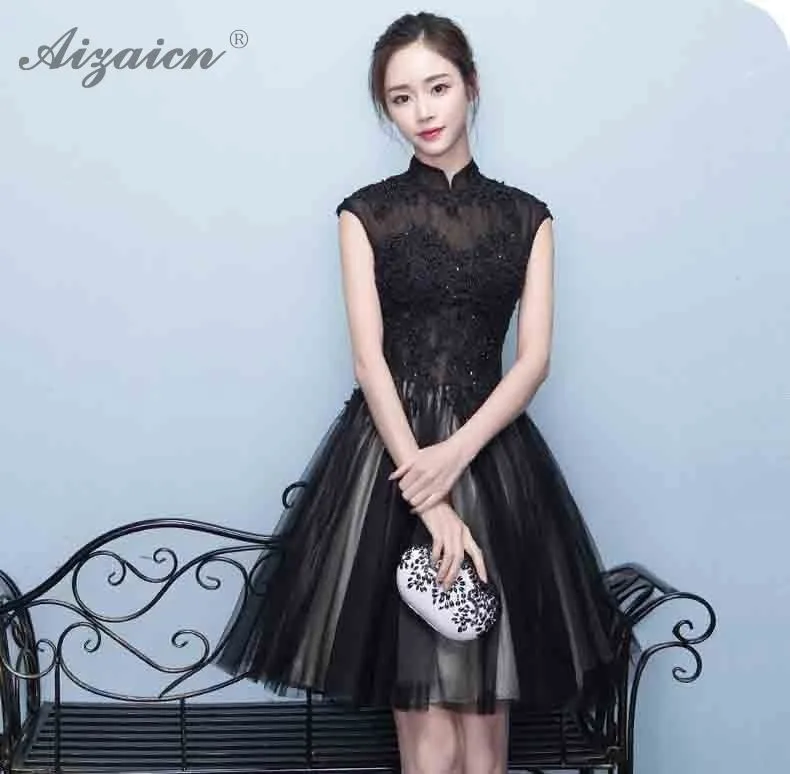 Летнее модное Черное вечернее платье Cheongsam, Современное женское элегантное Мини Qi Pao, Женские китайские вечерние платья, Qipao Robe originentale
